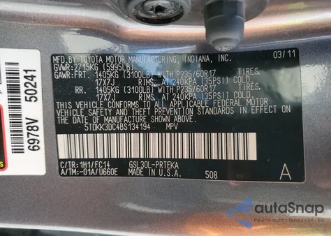 2011 Toyota Sienna Le from USA, damaged, VIN 5TDKK3DC4BS134194